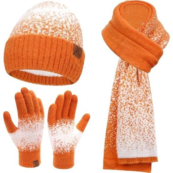 Womens Winter Knit Beanie Hats‎ and Touchscreen Gloves Long Scarf Set with Warm - Picture 7 of 7